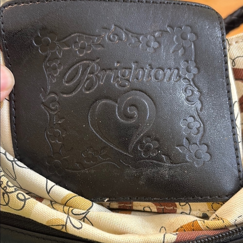 Brighton | Black Brown Woven Leather Trim Zip Top Magnetic Flap Shoulder Bag - Picture 9 of 13